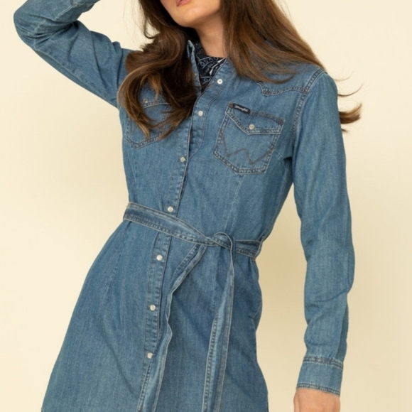 Wrangler Denim Blue Buttoned Long Sleeve Shirt Dress - Picture 8 of 9